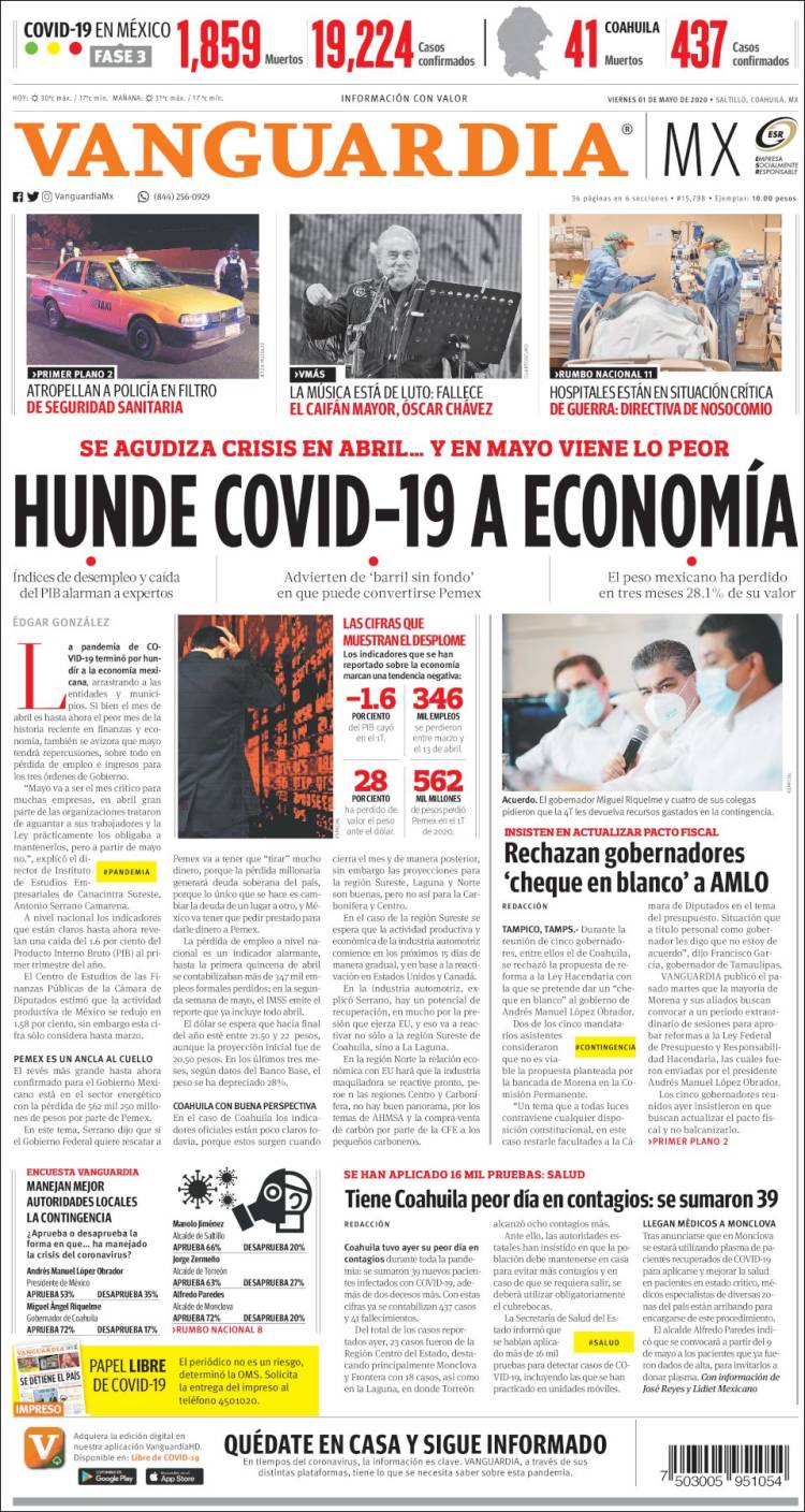 Portada de Vanguardia (M&eacute;xico)