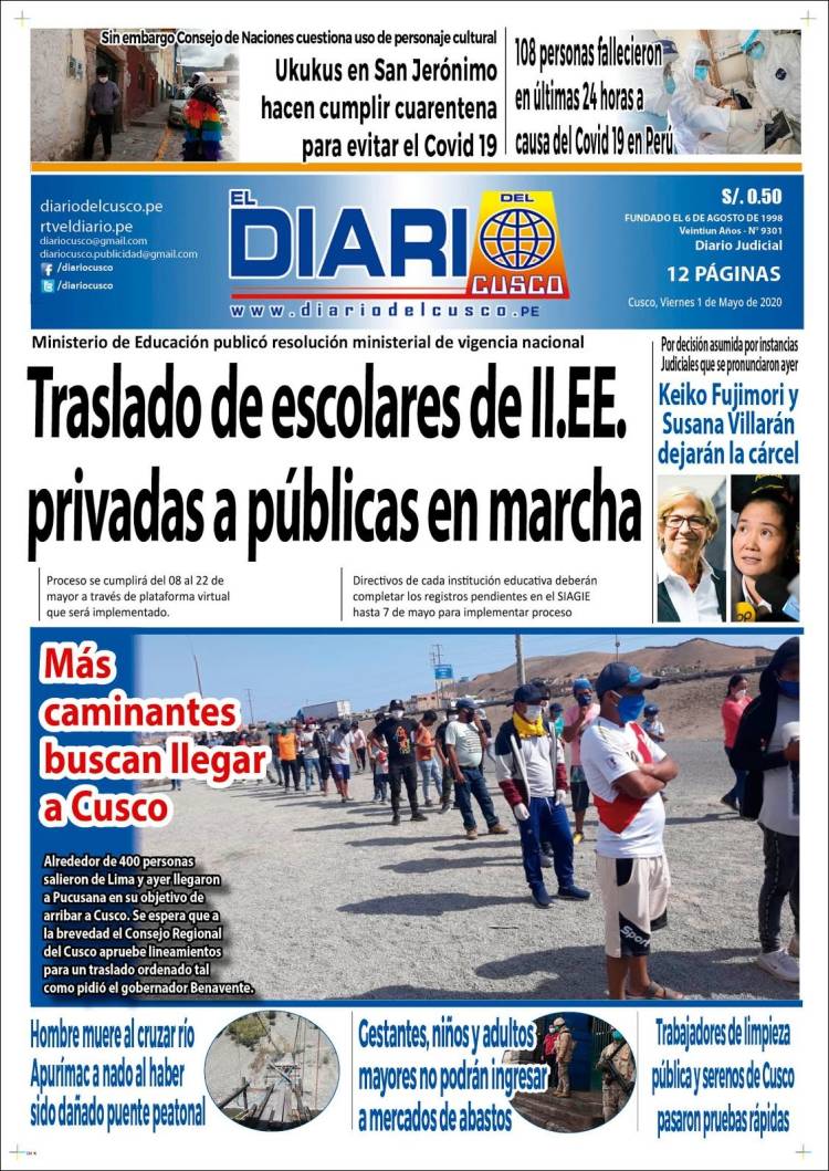 Portada de El Diario del Cusco (Per&uacute;)