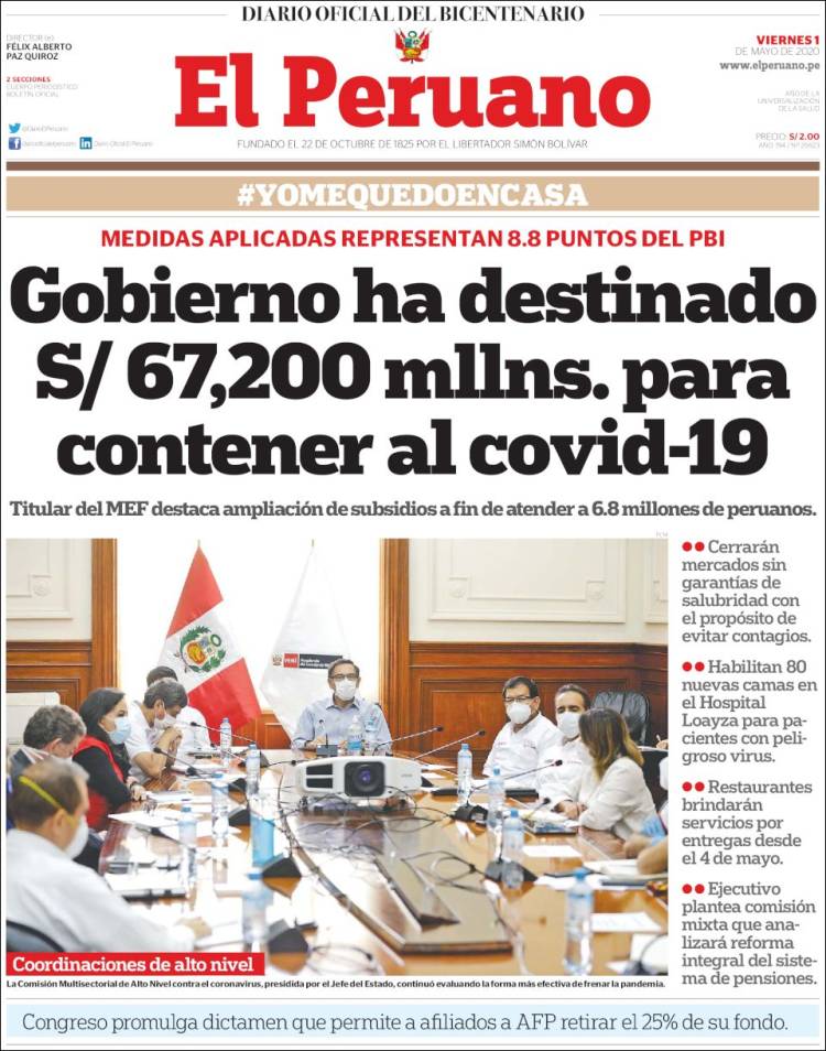 Portada de El Peruano (Perú)