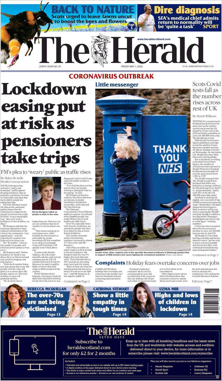 Portada de The Herald (Reino Unido)