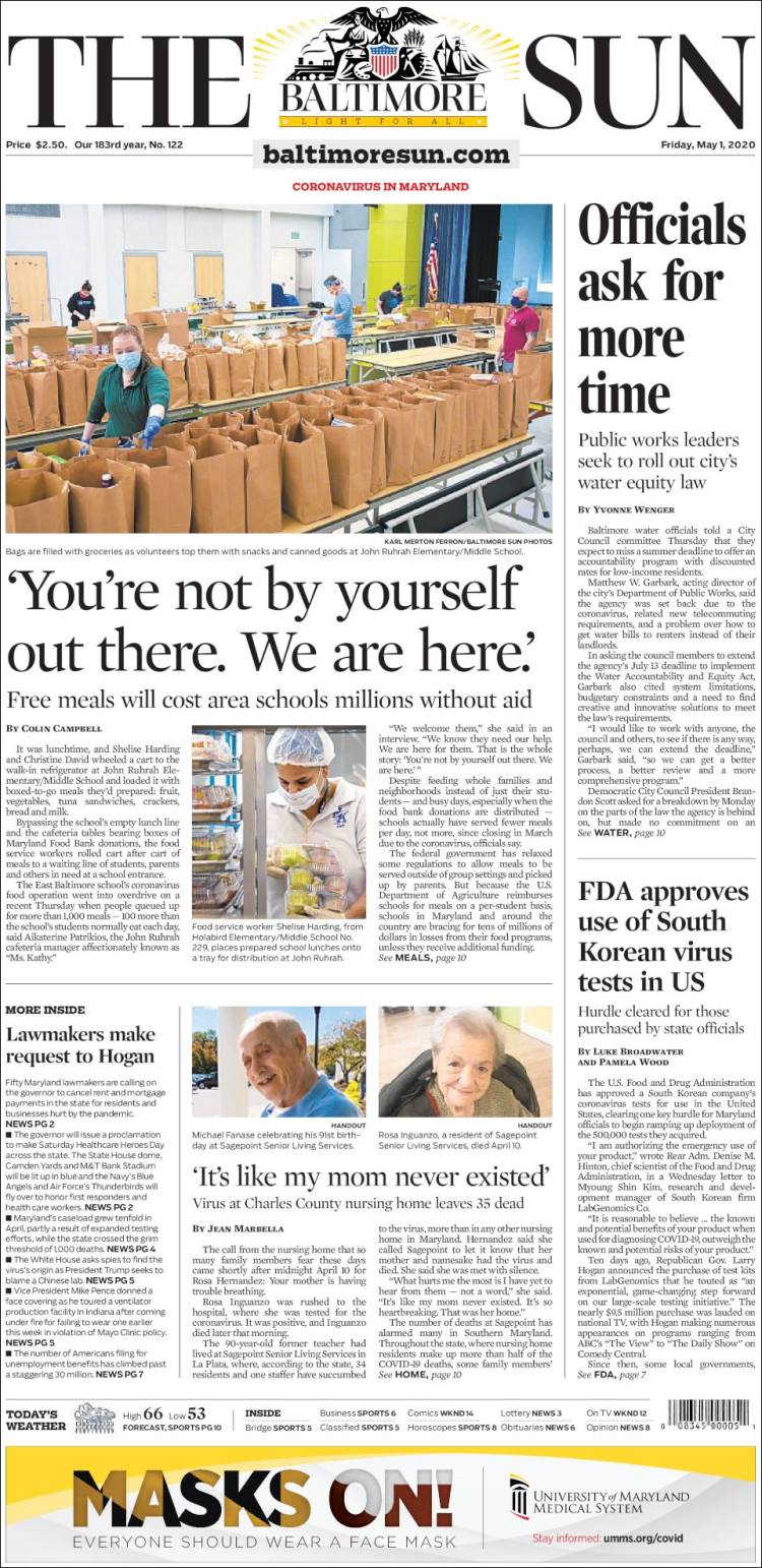 Portada de The Baltimore Sun (USA)