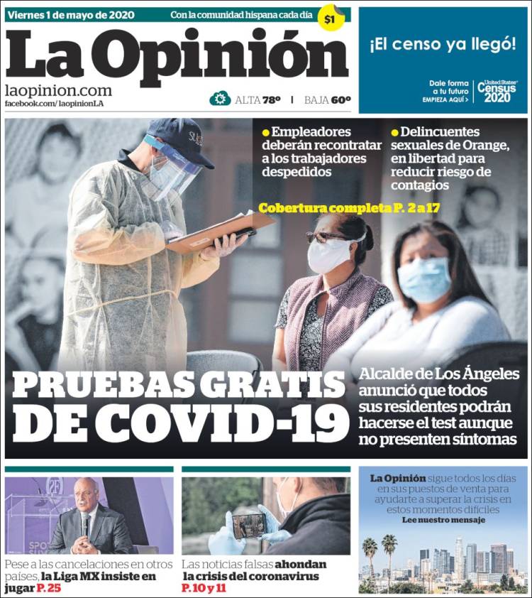 Portada de La Opinión (USA)