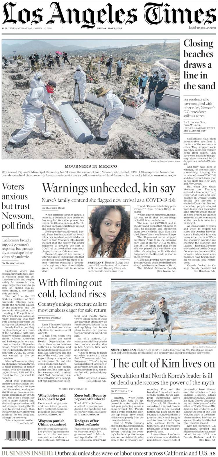 Portada de Los Angeles Times (USA)