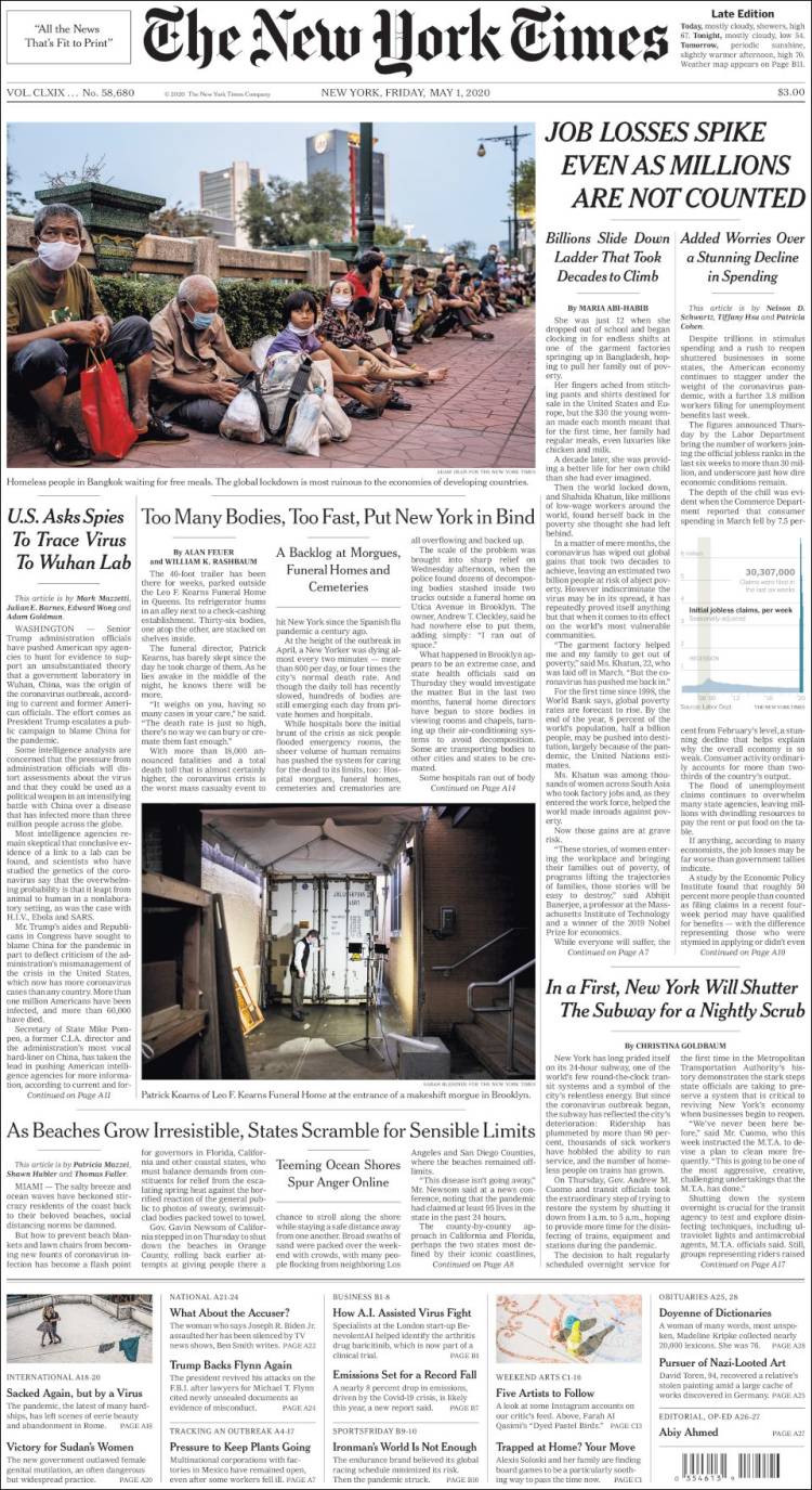 Portada de New York Times (USA)