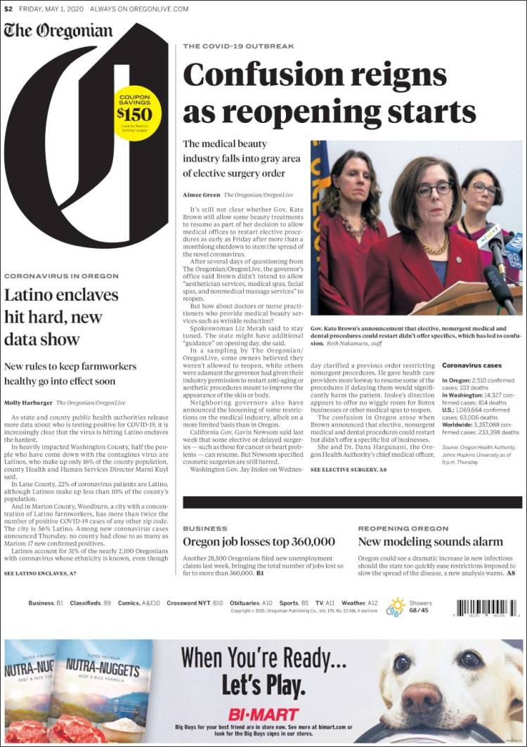 Portada de The Oregonian (USA)