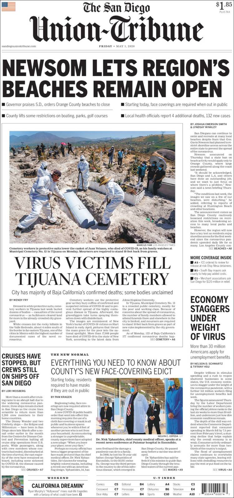 Portada de The San Diego Union-Tribune (USA)