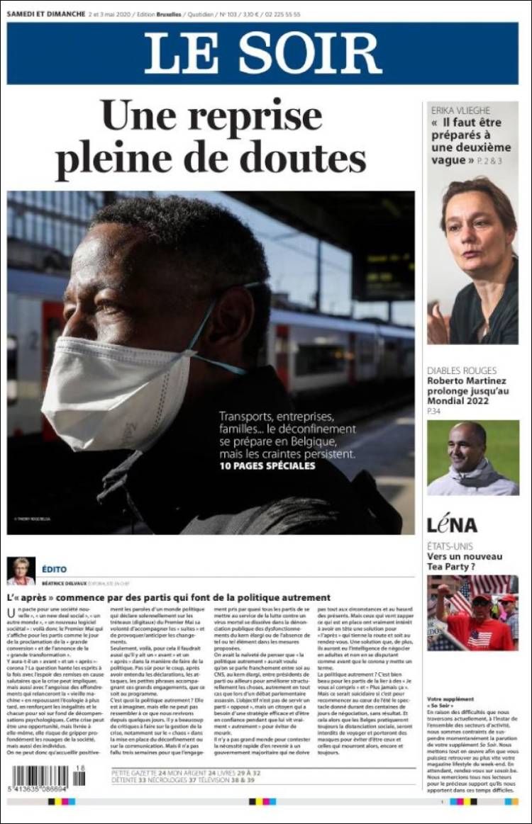 Portada de Le Soir (B&eacute;lgica)