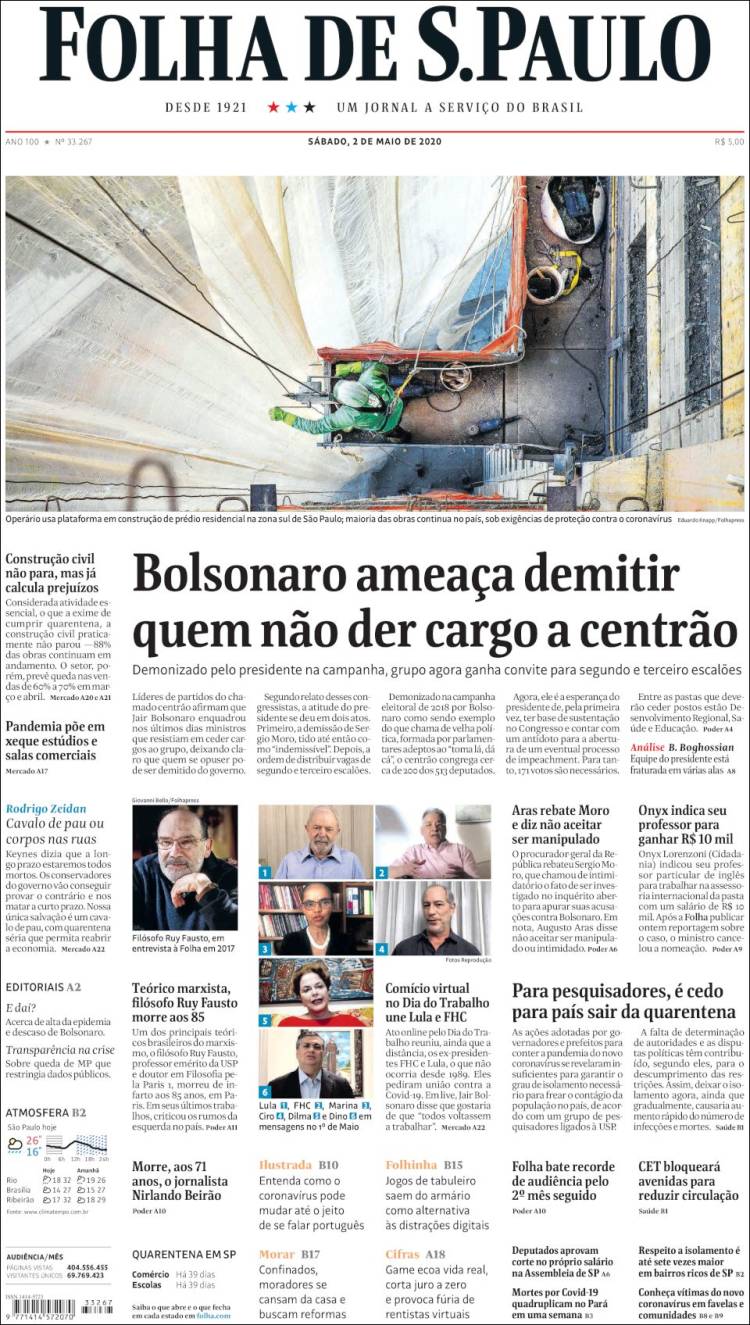 Portada de Folha de São Paulo (Brasil)