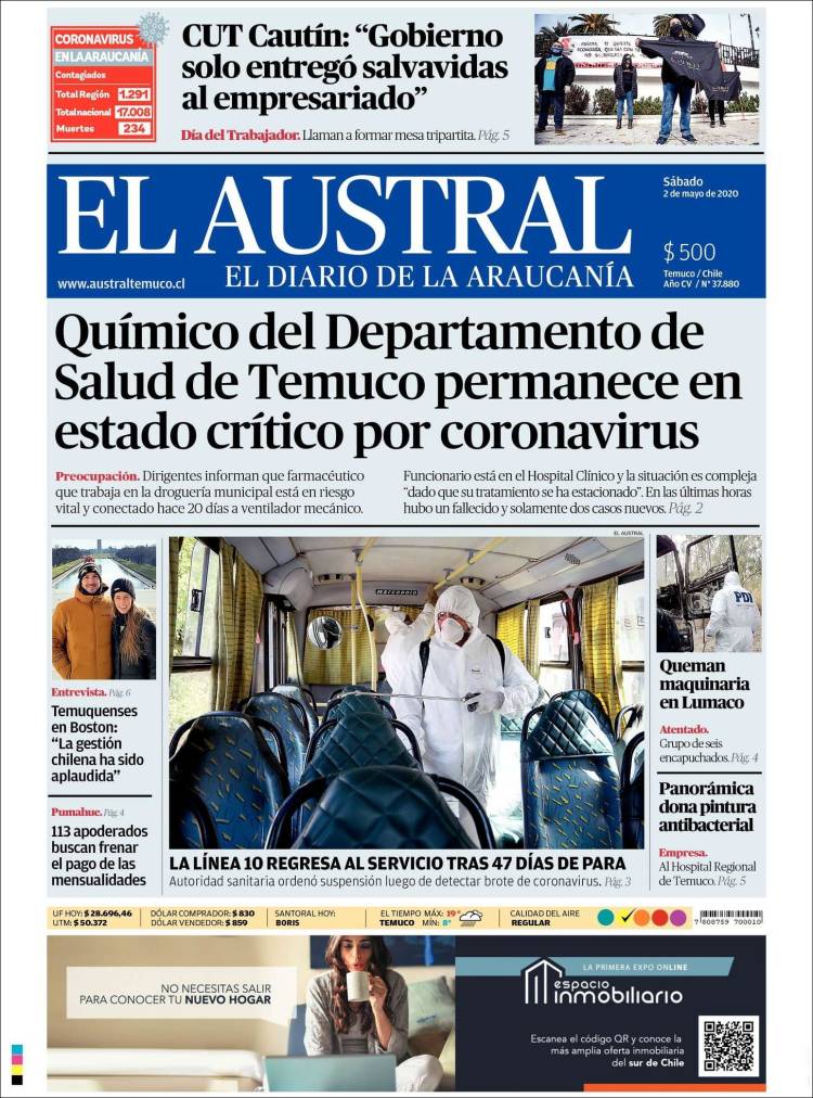 Portada de El Austral de Temuco (Chile)