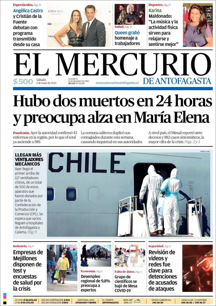 Portada de El Mercurio de Antofagasta (Chile)