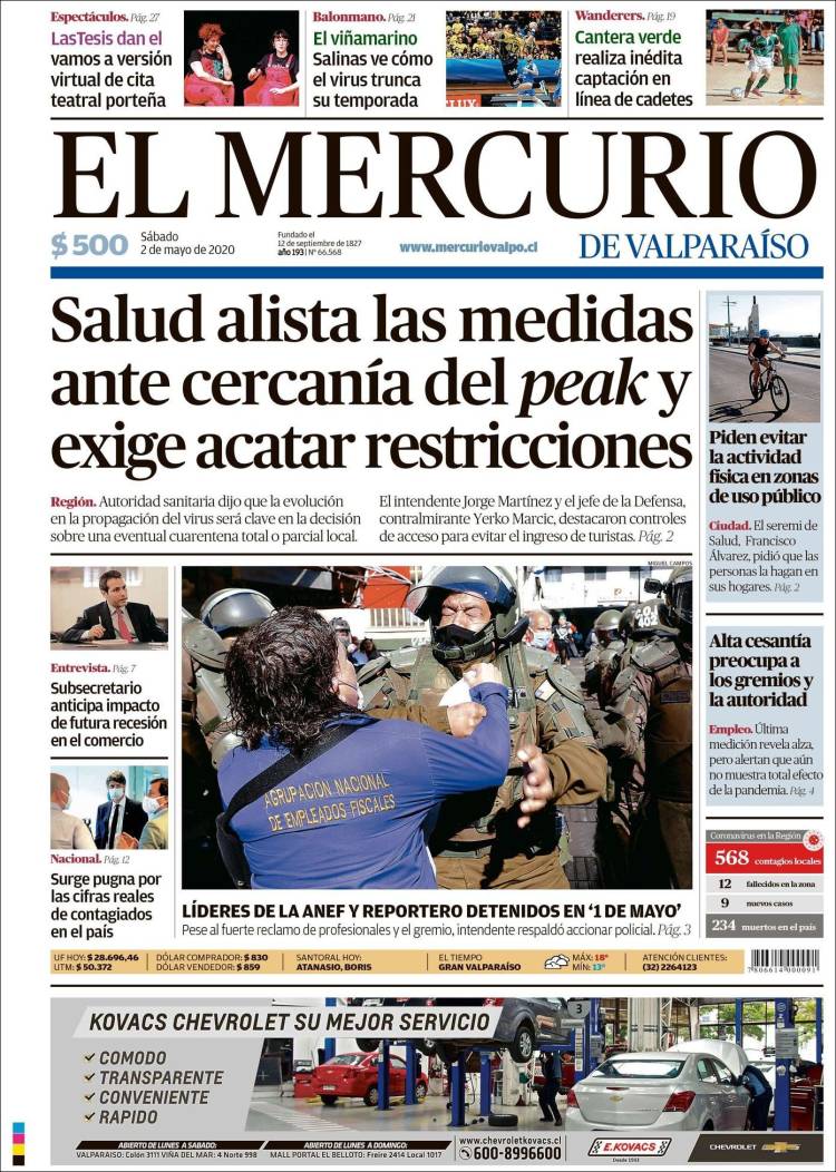 Portada de Mercurio de Valparaiso (Chile)