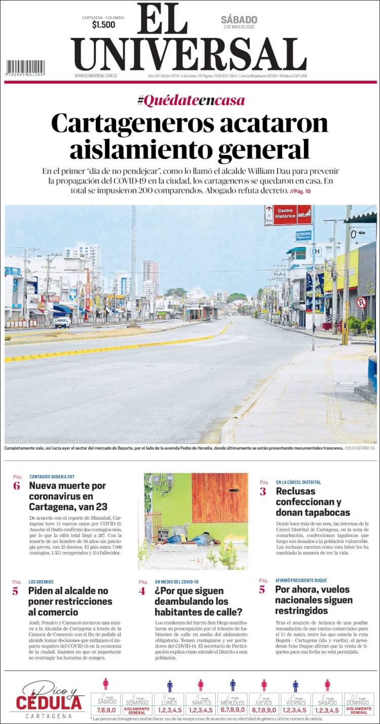 Portada de El Universal (Colombia)