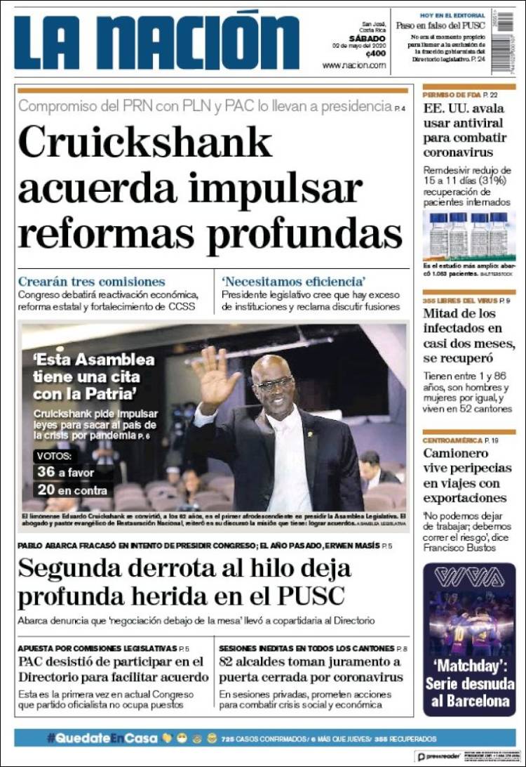 Portada de La Nación - Costa Rica (Costa Rica)