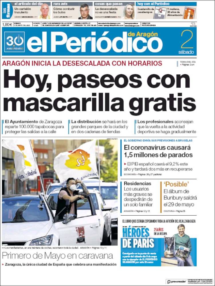 Portada de El Periódico de Aragón (Spain)