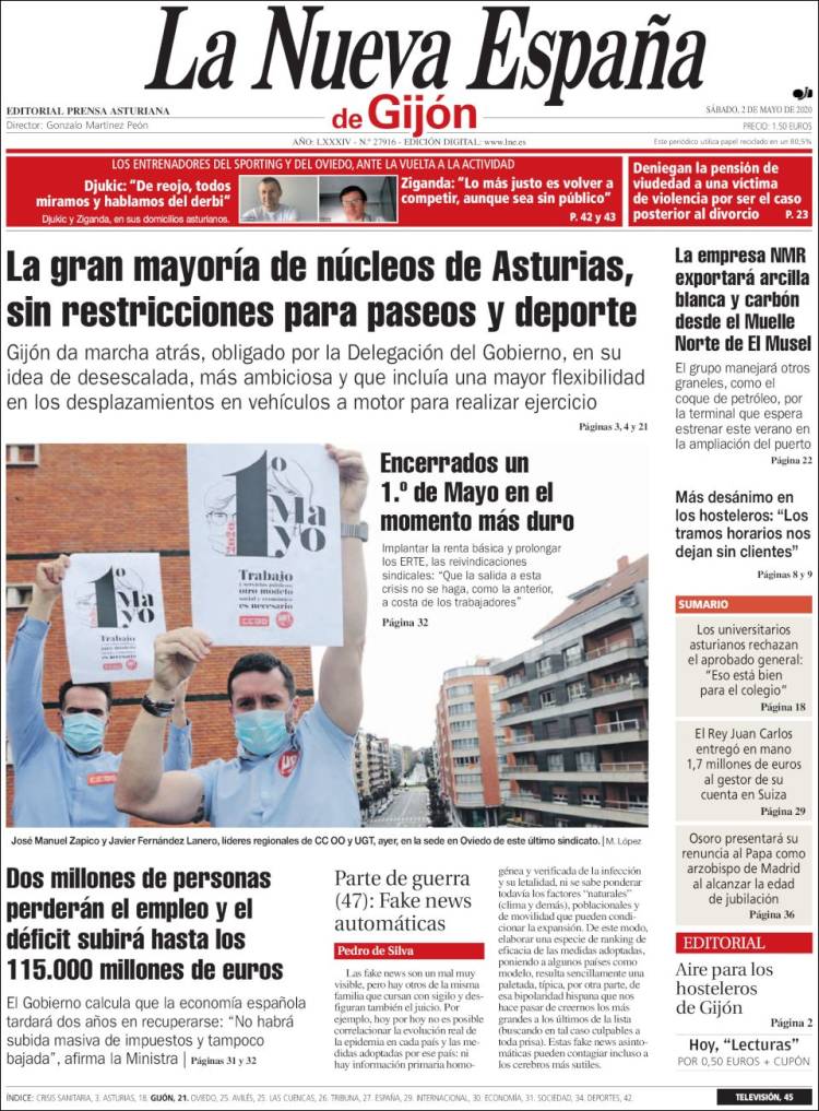 Portada de La Nueva España - Gijón (Spain)