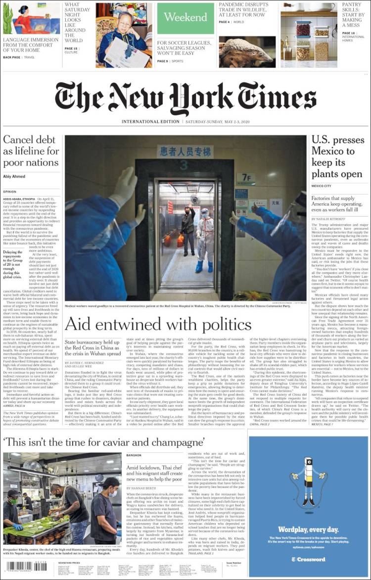 Portada de International New York Times (Europa)