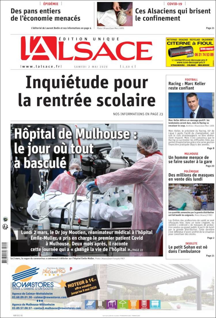 Portada de Journal L'Alsace (Francia)