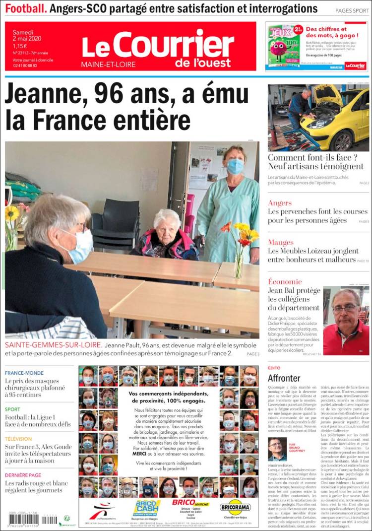 Portada de Le Courrier de l'Ouest (Francia)