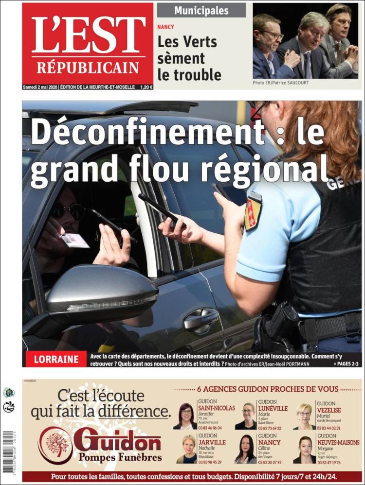 Portada de L'Est Republicain (Francia)