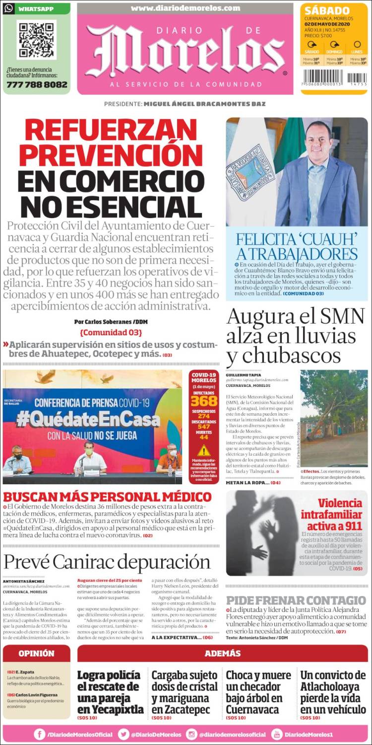 Portada de Diario de Morelos (M&eacute;xico)