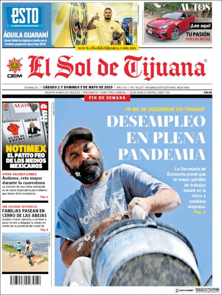 Portada de El Sol de Tijuana (M&eacute;xico)