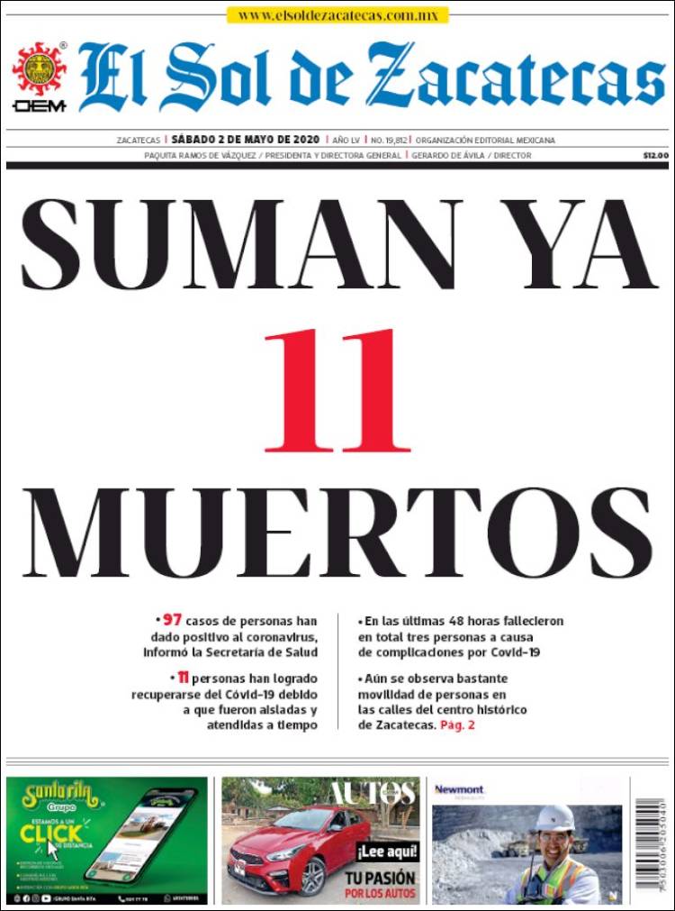 Portada de El Sol de Zacatecas (M&eacute;xico)