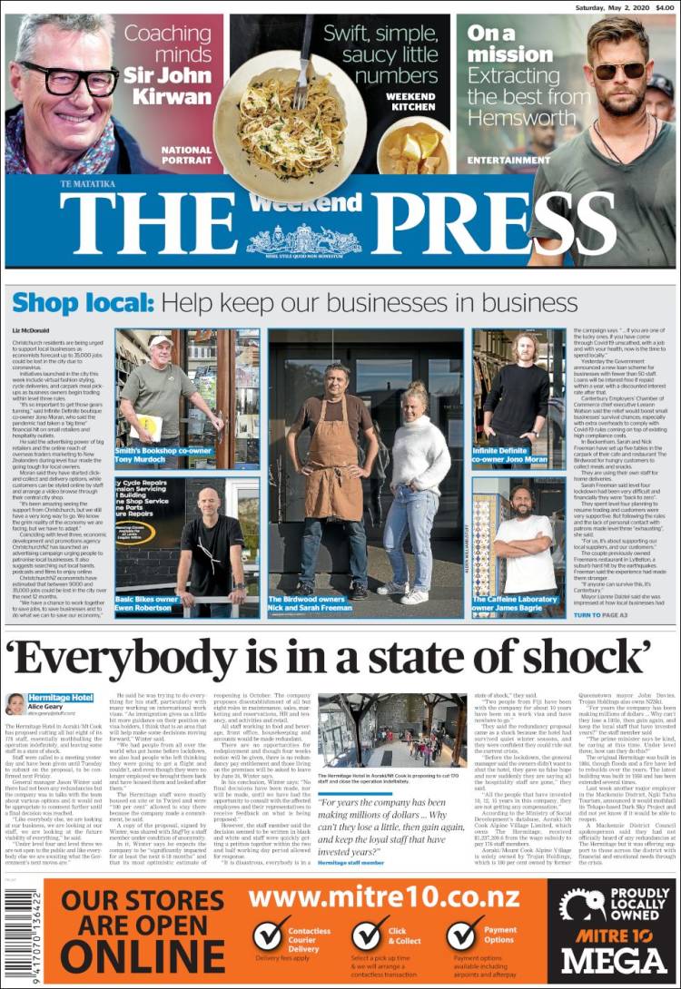 Portada de The Press (Nueva Zelanda)