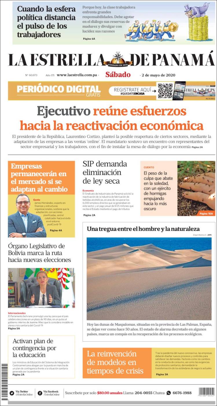 Portada de La Estrella de Panamá (Panam&aacute;)