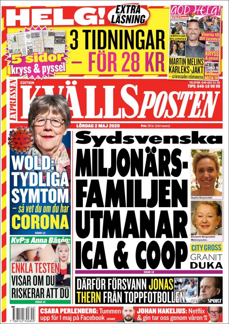 Portada de Kvällsposten (Suecia)