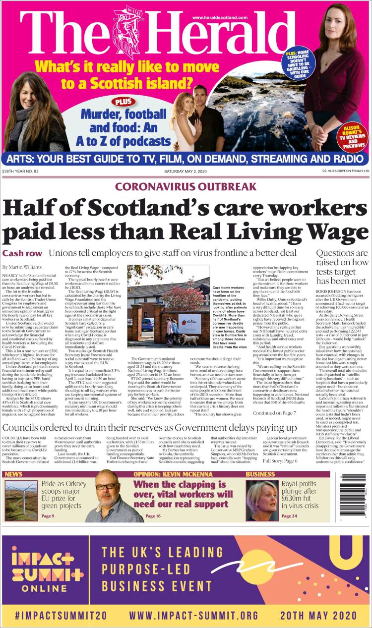 Portada de The Herald (Reino Unido)