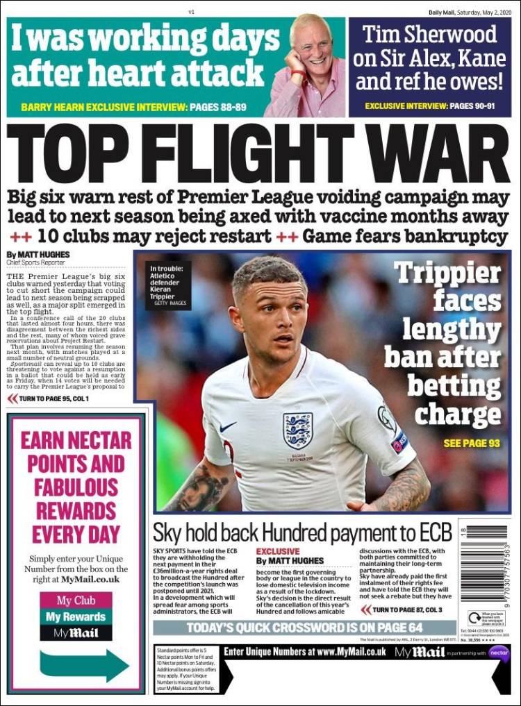 Portada de Daily Mail Sport (Reino Unido)