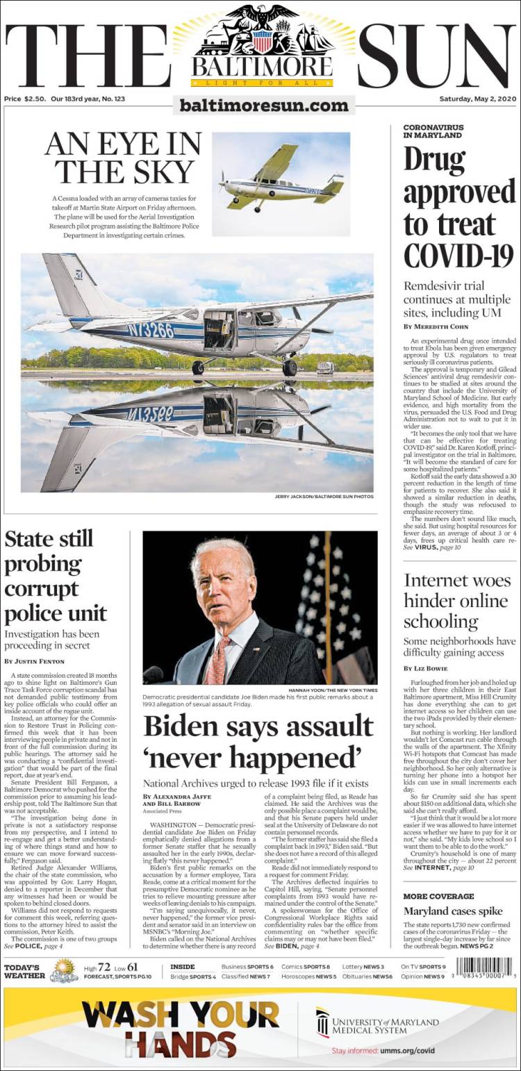 Portada de The Baltimore Sun (USA)