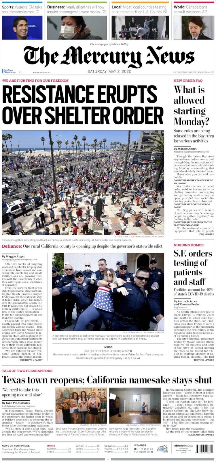 Portada de San Jose Mercury News (USA)