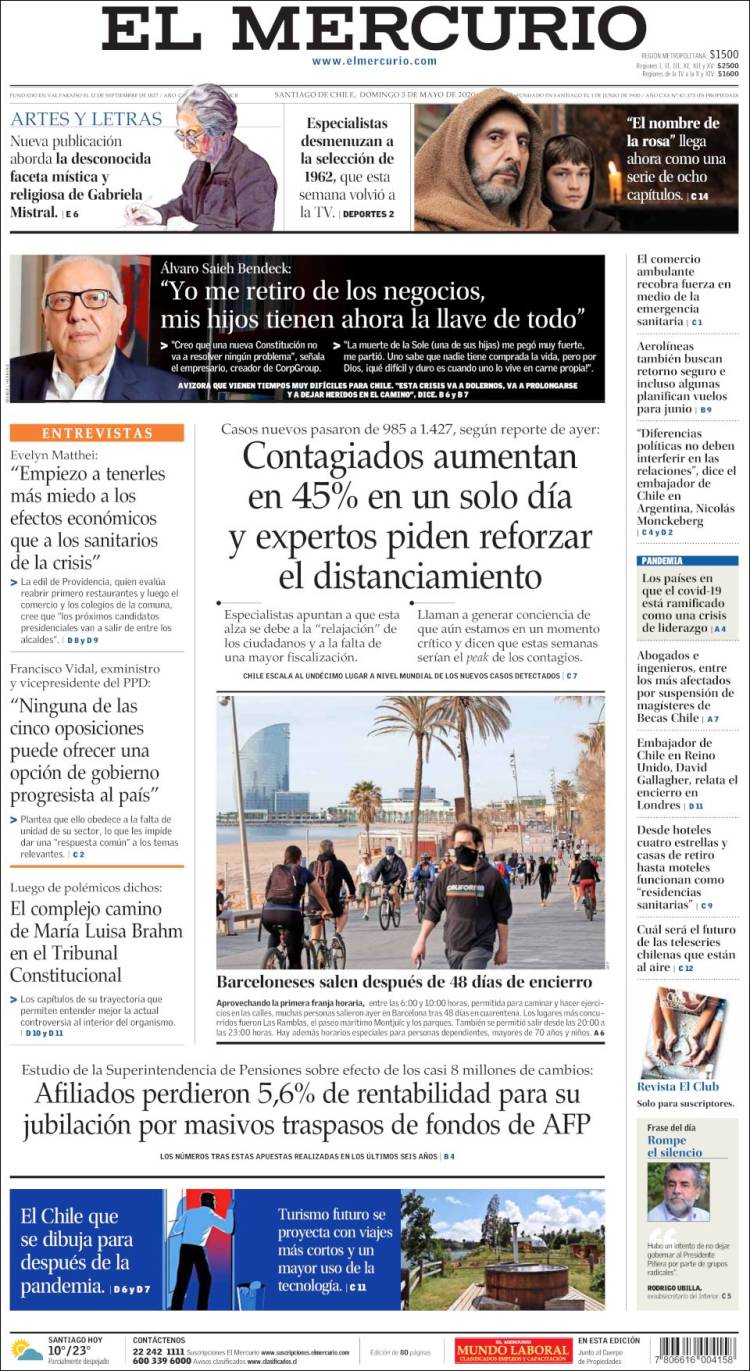 Portada de El Mercurio (Chile)
