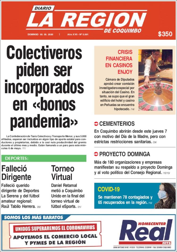 Portada de Diario La Región de Coquimbo (Chile)
