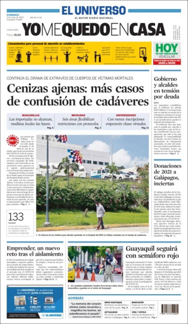 Portada de El Universo - Ecuador (Ecuador)