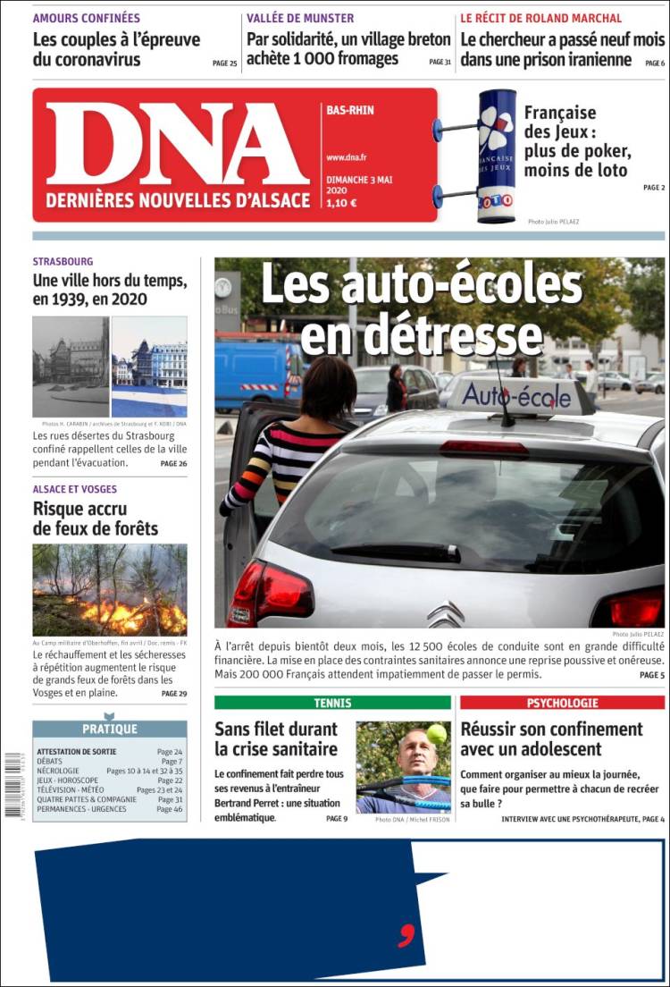 Portada de Les Dernières Nouvelles d'Alsace (Francia)