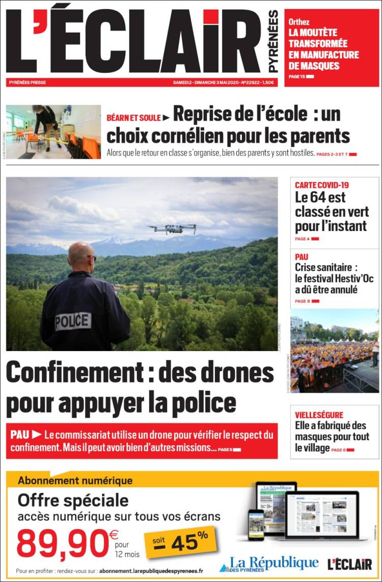 Portada de L'Eclair des Pyrénées (Francia)