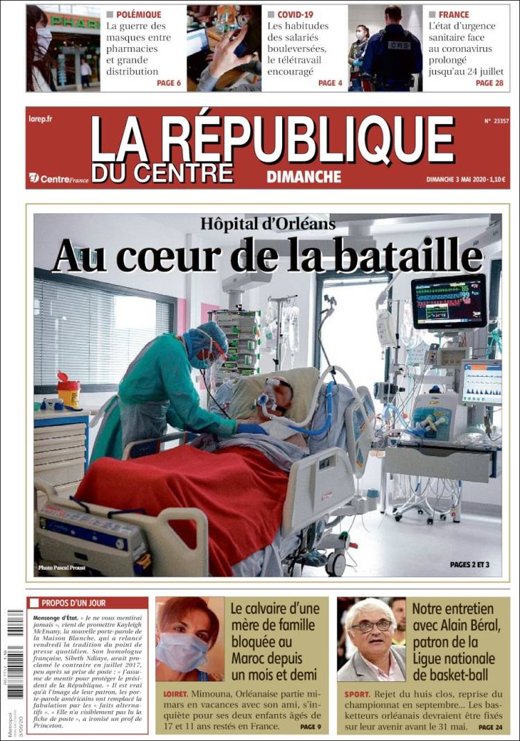 Portada de La République du Centre (Francia)