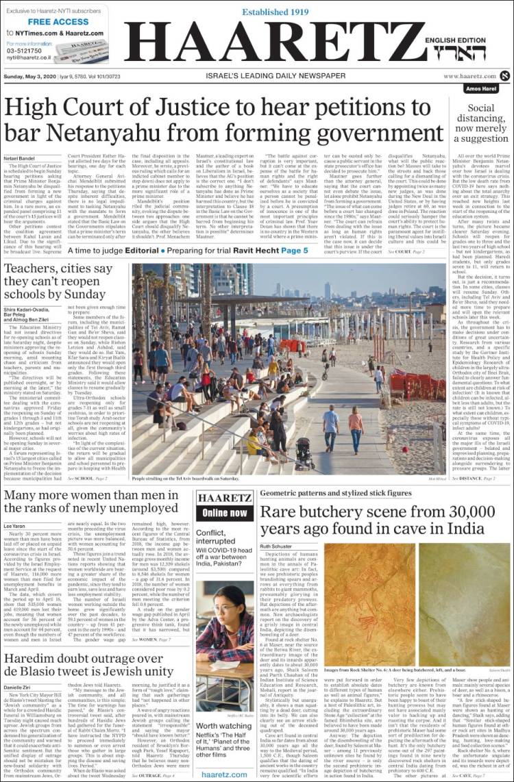 Portada de Haaretz (Israel)