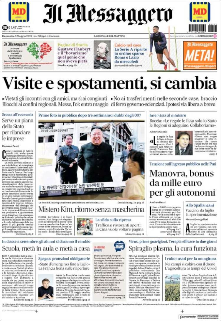 Portada de Il Messaggero (Italia)