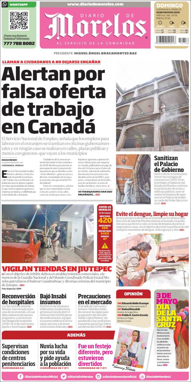 Periódico Diario de Morelos (México). Periódicos de México. Edición de