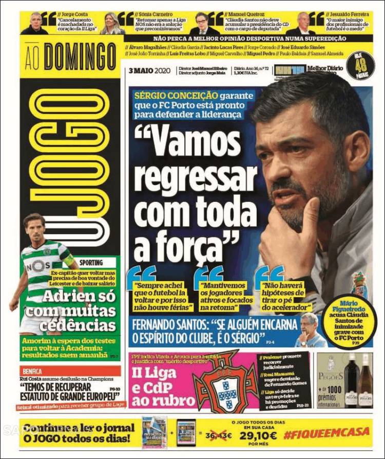 Portada de O Jogo (Portugal)