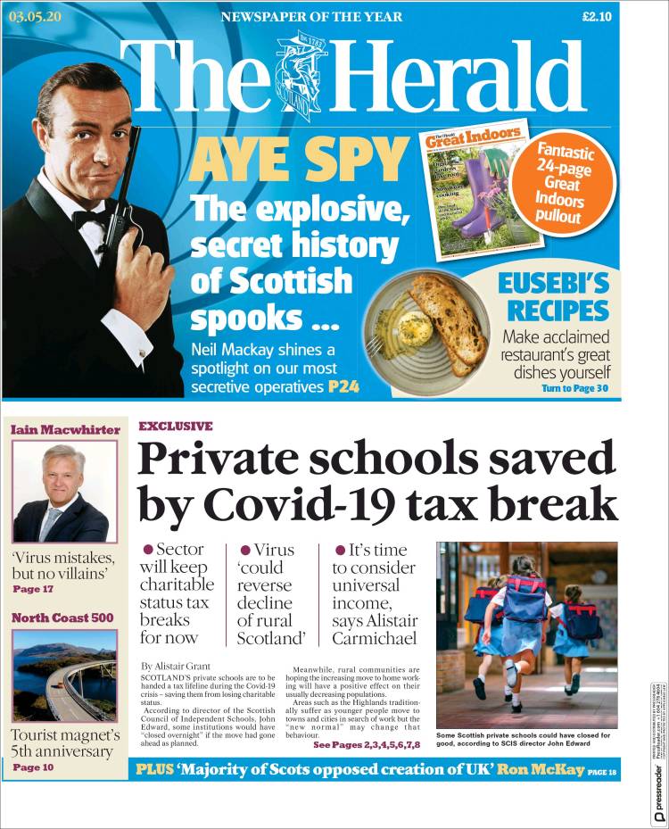 Portada de The Herald (Reino Unido)