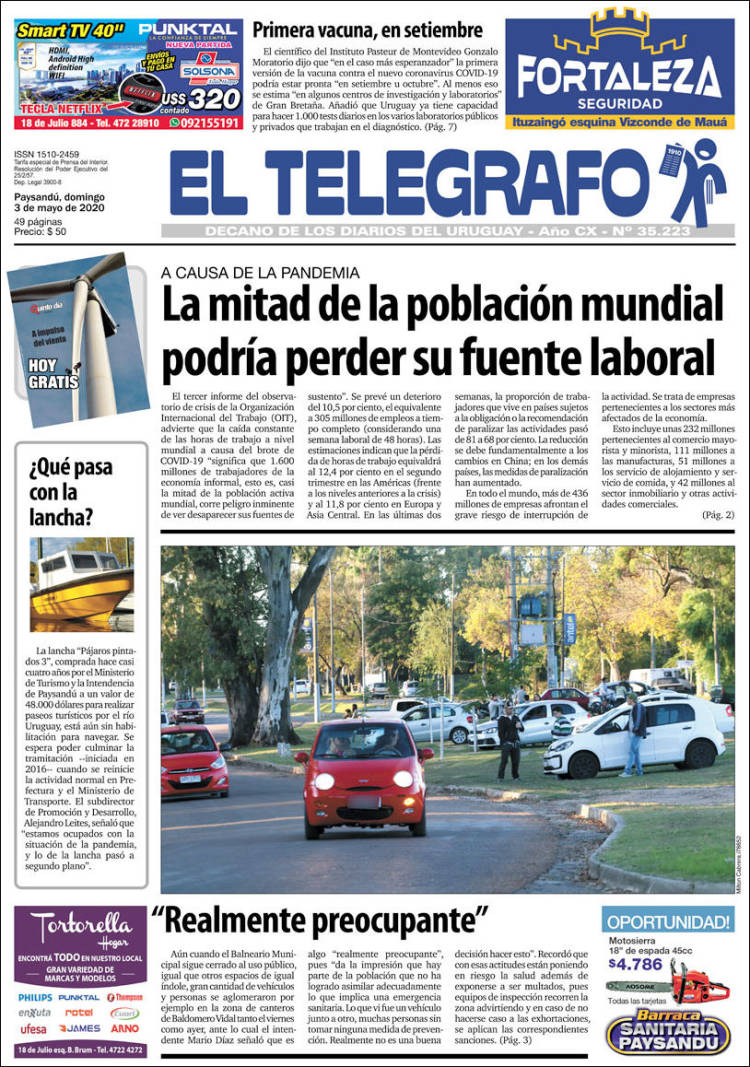 Portada de El Telégrafo (Uruguay)