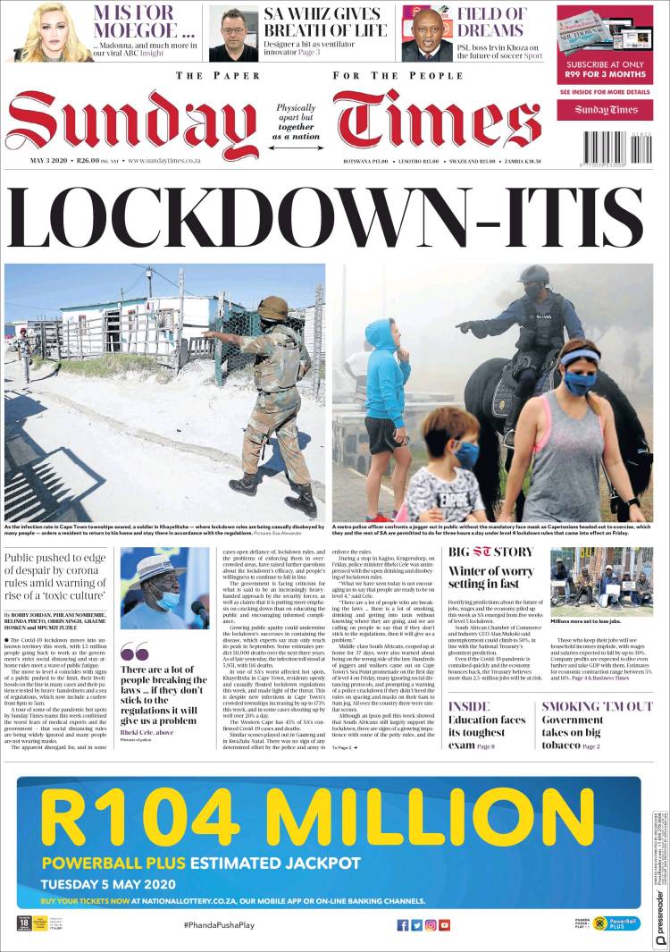 Portada de The Times (Sud&aacute;frica)