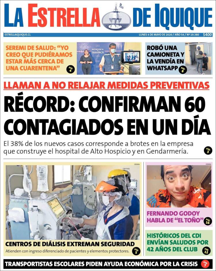 Portada de La Estrella de Iquique (Chile)