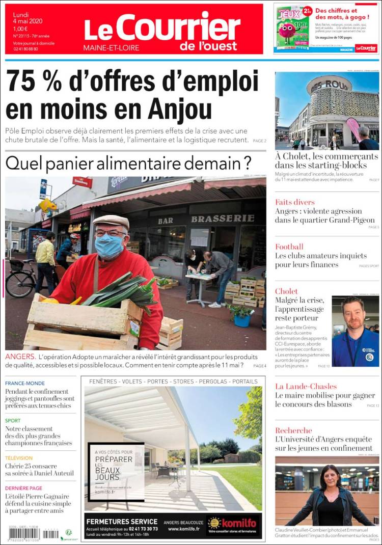 Portada de Le Courrier de l'Ouest (Francia)