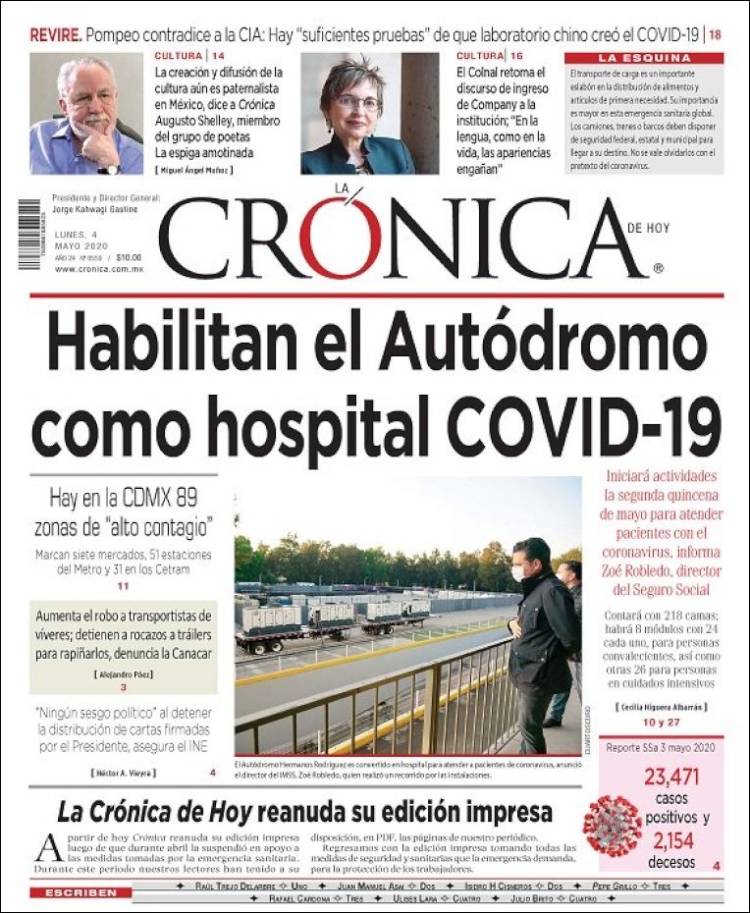 Portada de La Crónica de Hoy (México)