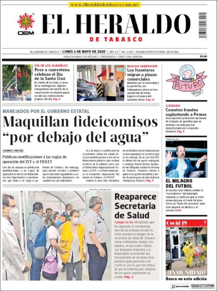 Portada de El Heraldo de Tabasco (México)